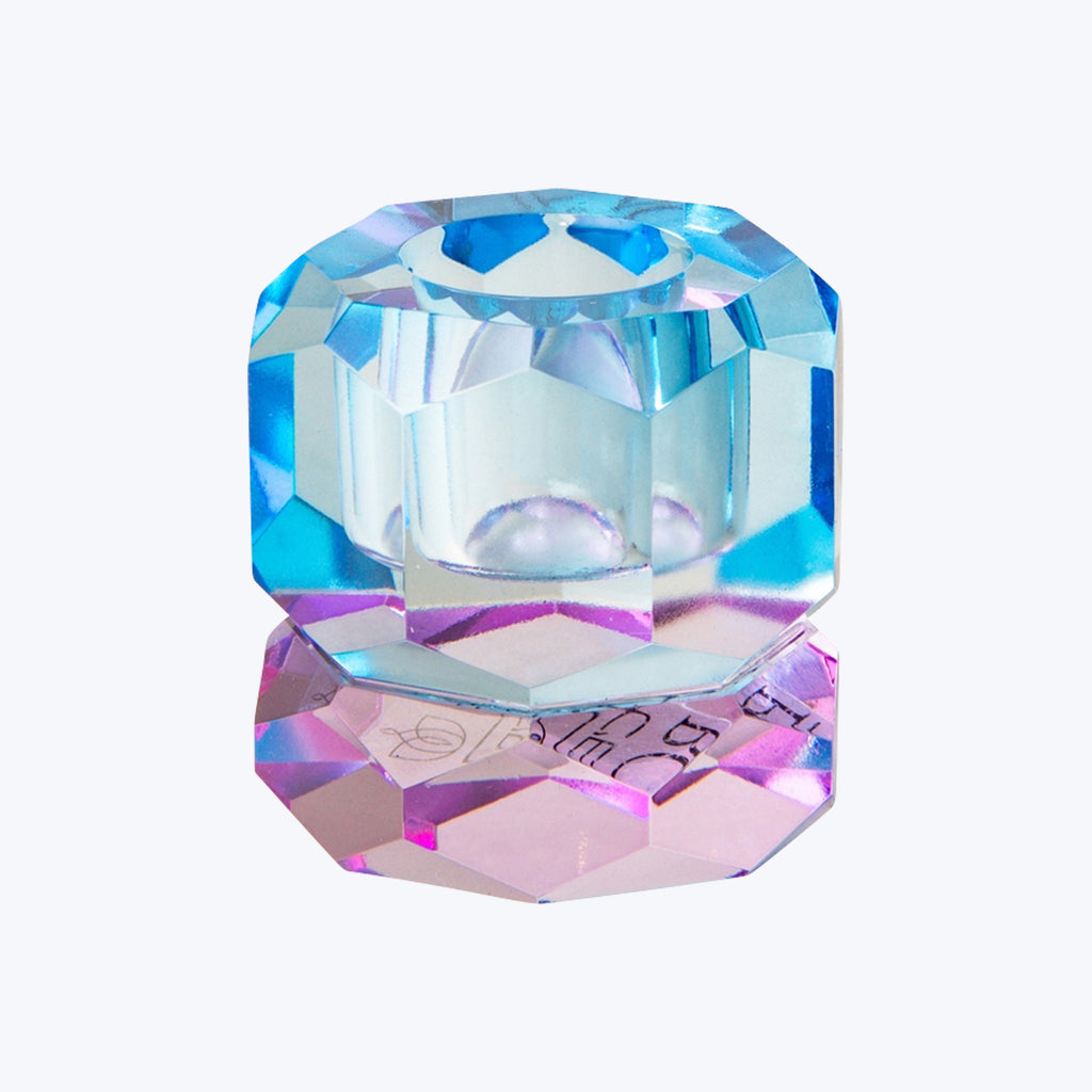 Two-Tone Crystal Candle Holder Violet/Cobalt
