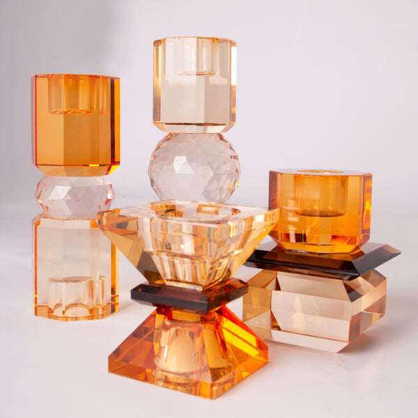 Ornamental Crystal Candle Holder Amber/Peach/Light Brown