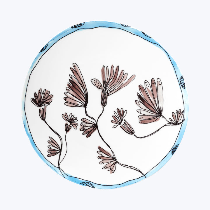 Midnight Flowers Large Round Serving Plate Camelia Aubergine