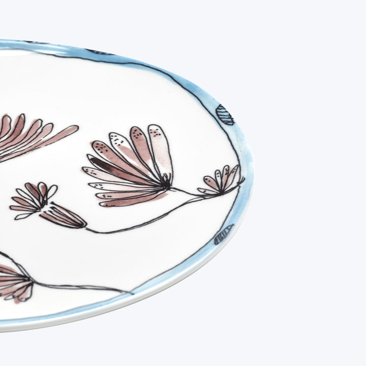 Midnight Flowers Large Round Serving Plate Camelia Aubergine