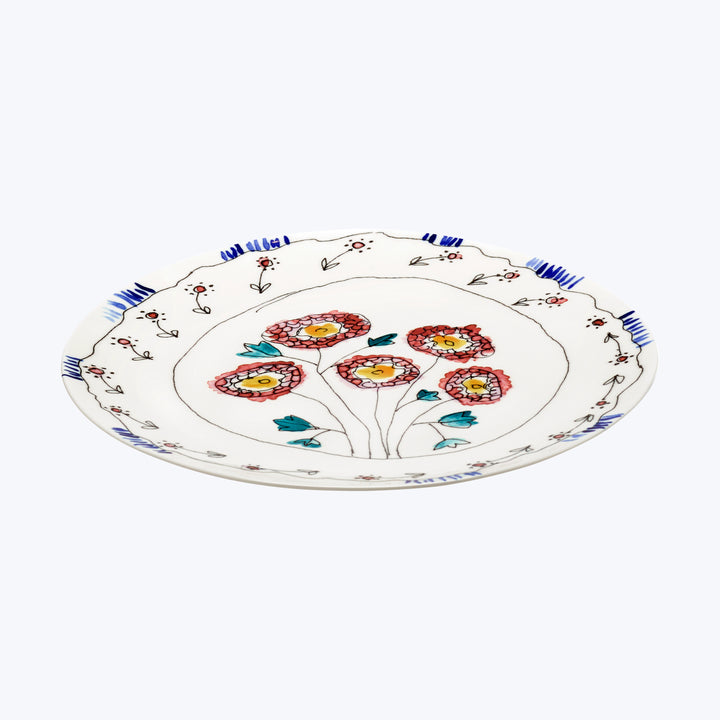 Midnight Flowers Large Round Serving Plate Anemone Milk
