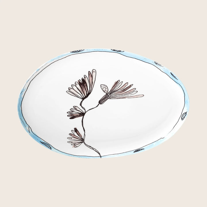 Midnight Flowers Large Oval Serving Plate Camelia Aubergine