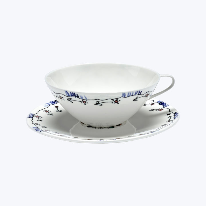 Midnight Flowers Tea Cup + Saucer Anemone Milk