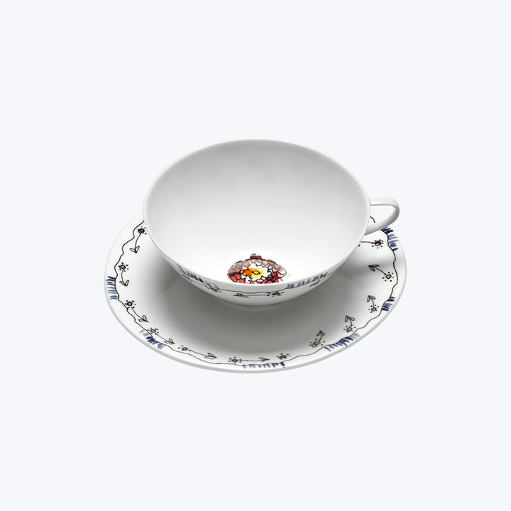 Midnight Flowers Tea Cup + Saucer Anemone Milk