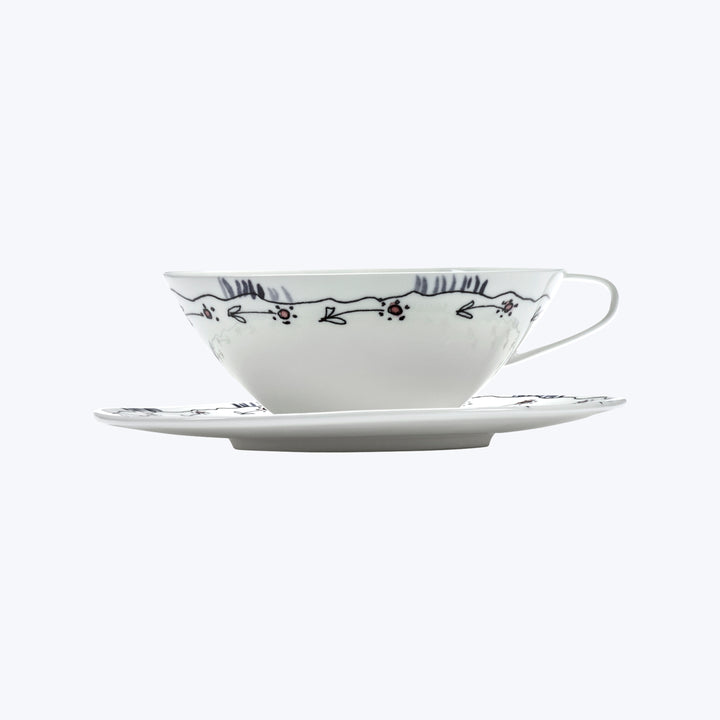 Midnight Flowers Tea Cup + Saucer Anemone Milk