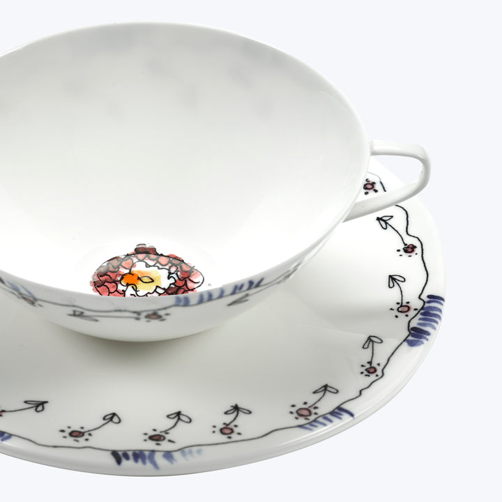 Midnight Flowers Tea Cup + Saucer Anemone Milk