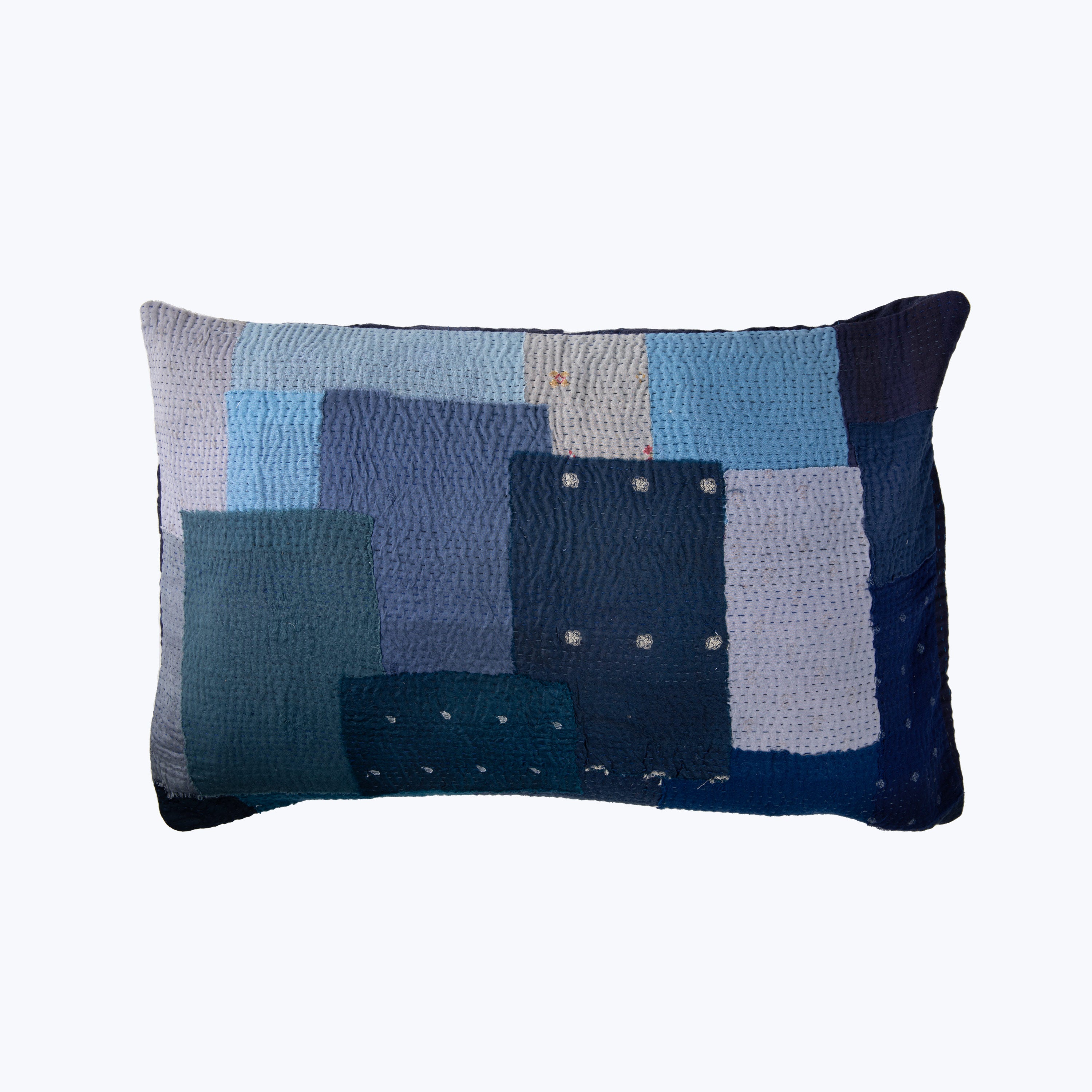 Blue Landscape Handmade Kantha Pillow