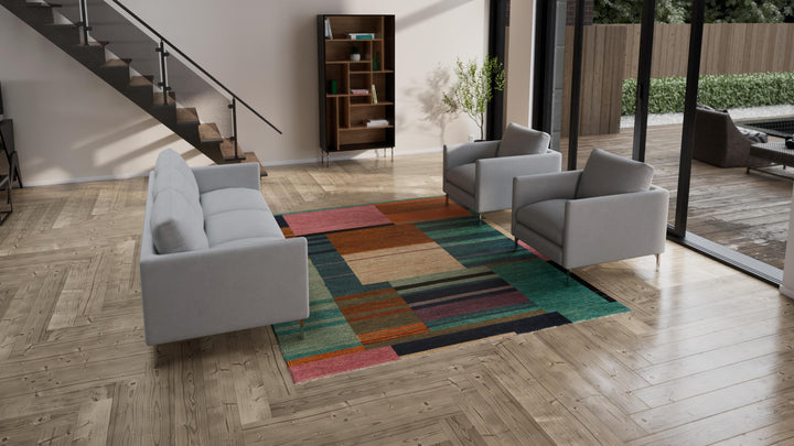 Multicolored Abstract Tibetan Wool Rug - 8' x 10'