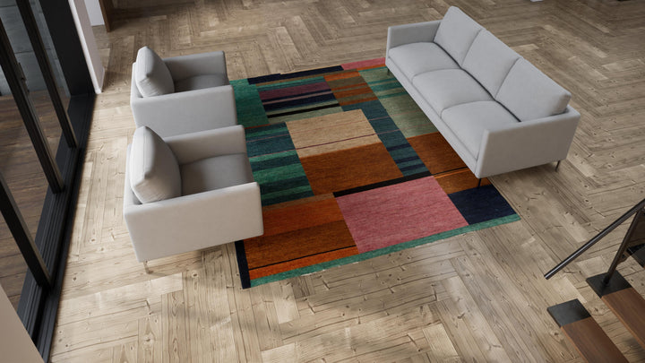 Multicolored Abstract Tibetan Wool Rug - 8' x 10'