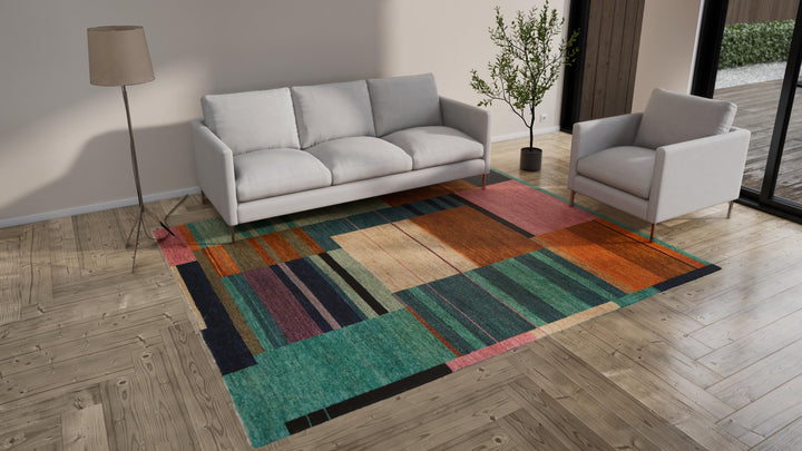 Multicolored Abstract Tibetan Wool Rug - 8' x 10'