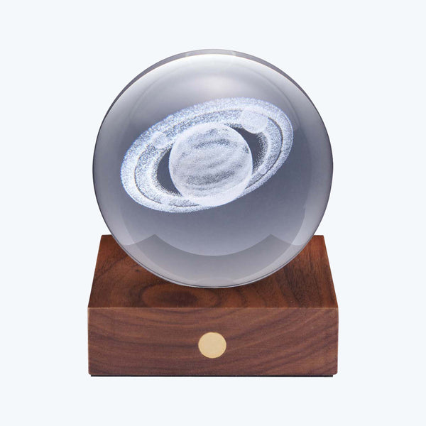 Amber Crystal Saturn Light Walnut / Wood + Crystal Glass