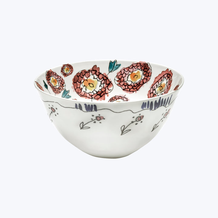 Midnight Flowers Small Serving Bowl Anemone Milk