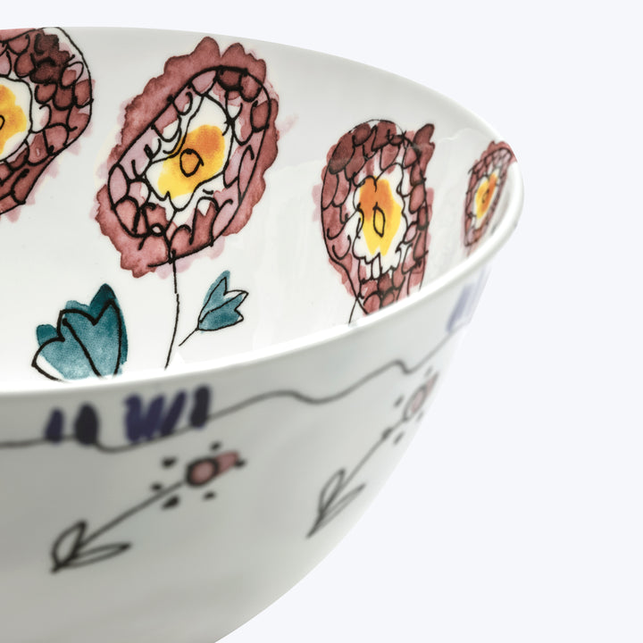 Midnight Flowers Small Serving Bowl Anemone Milk