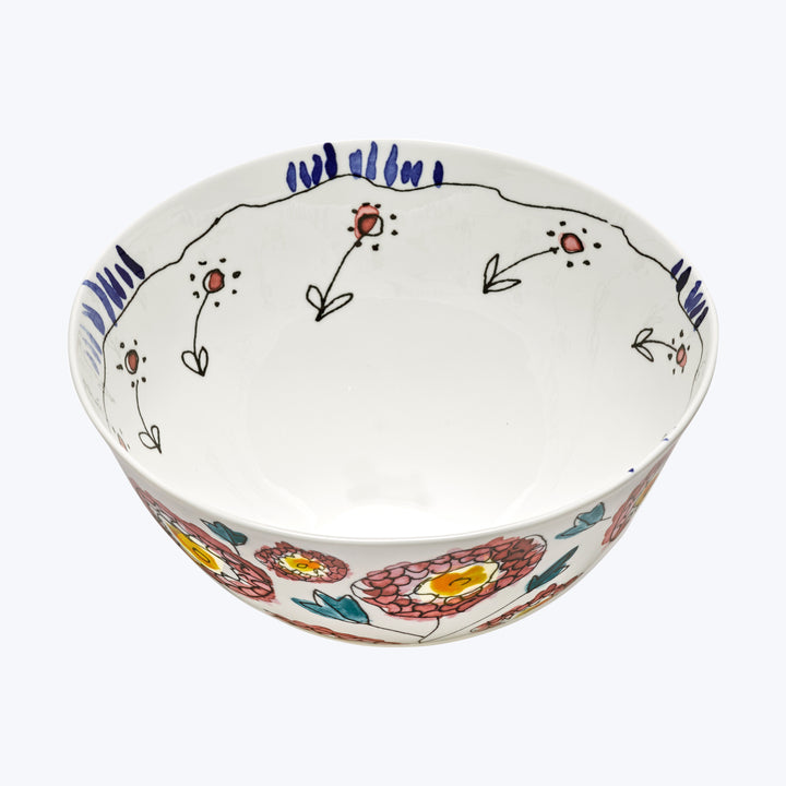 Midnight Flowers Large Serving Bowl Anemone Milk