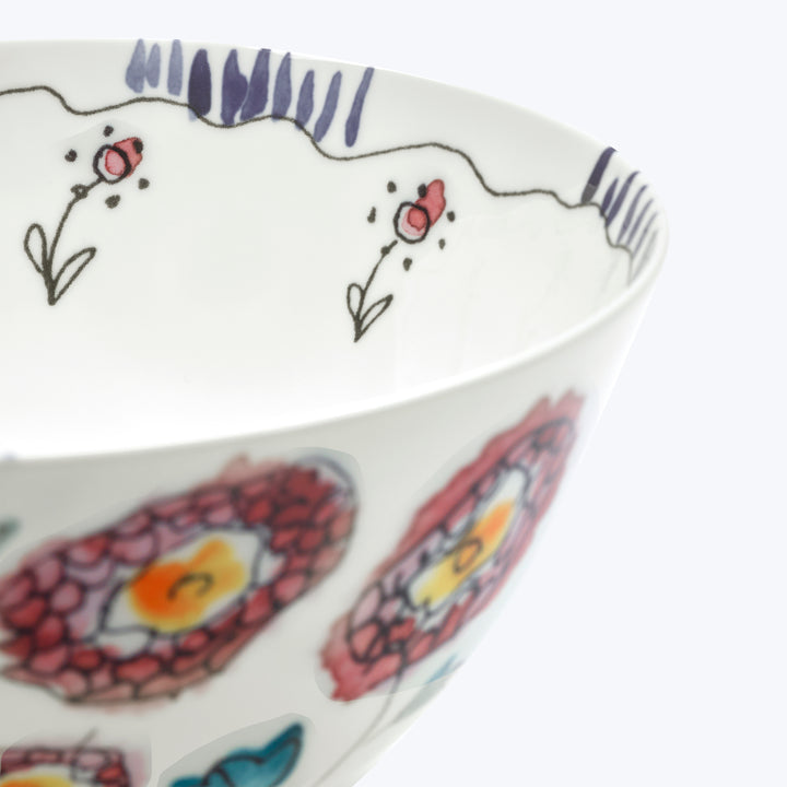 Midnight Flowers Large Serving Bowl Anemone Milk