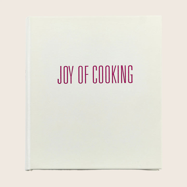 Minimalist cover of 'JOY OF COOKING' book in purple