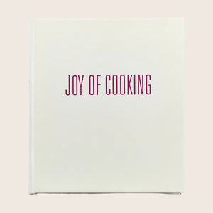 Minimalist cover of 'JOY OF COOKING' book in purple