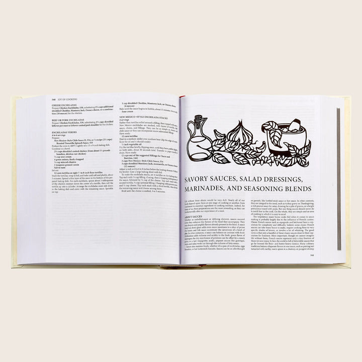 Iconic Joy of Cooking book open to savory recipes section.