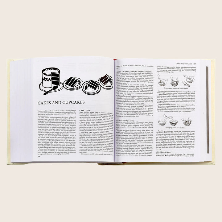Informative baking guide with illustrations on cakes and cupcakes, page 739.