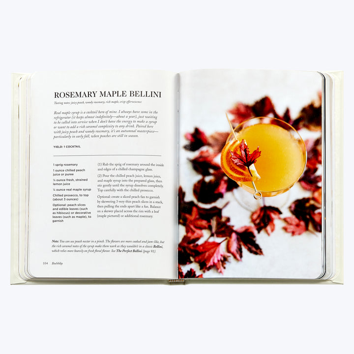 Recipe for Rosemary Maple Bellini cocktail with high-quality photograph.