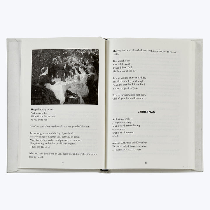 Vintage book pages with birthday and Christmas wishes, Victorian era.