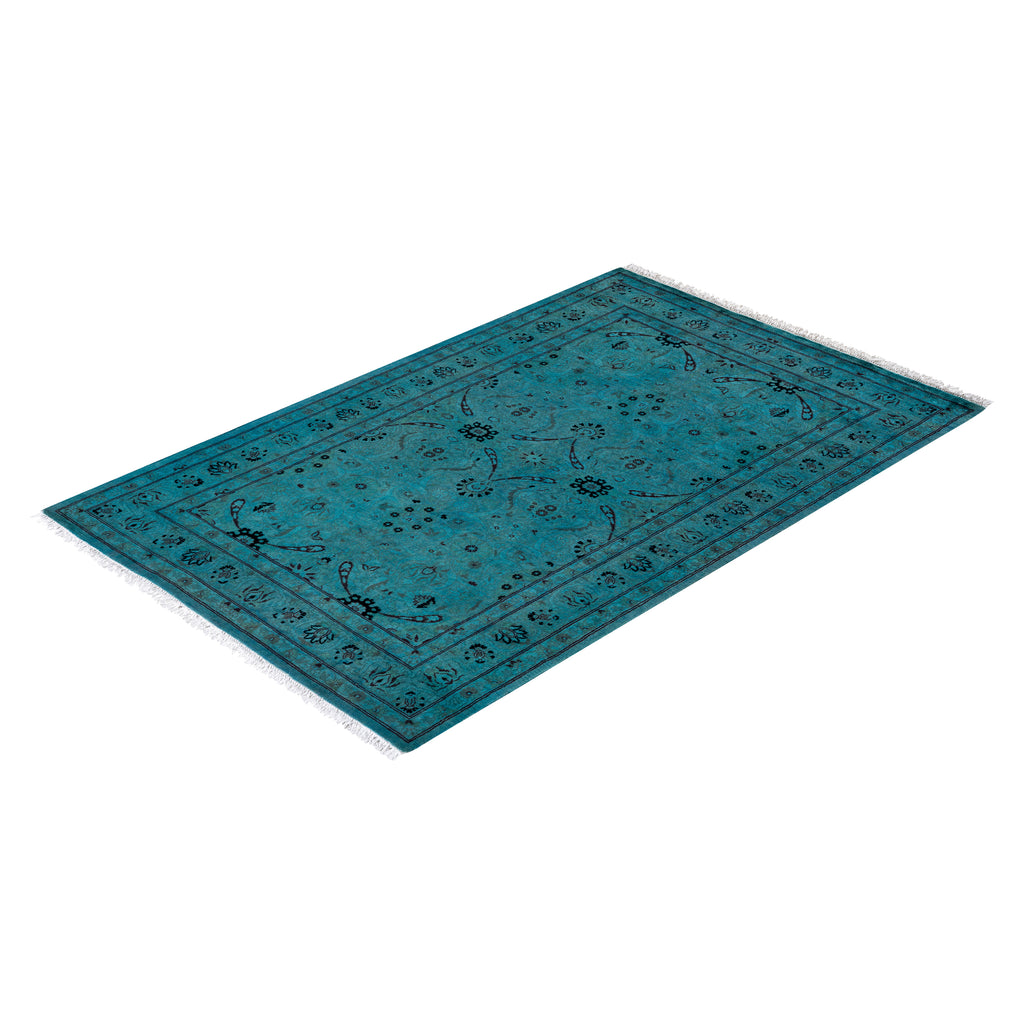 Teal Blue Overdyed Wool Rug - 3'2