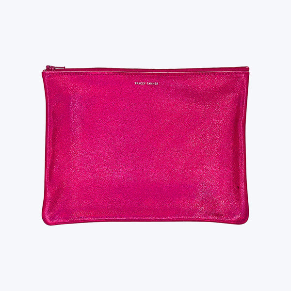 Iridescent Zip Pouch Large / Holographic Fuschia
