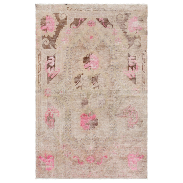 Pink Vintage Wool Cotton Blend Rug - 4' x 6'4"