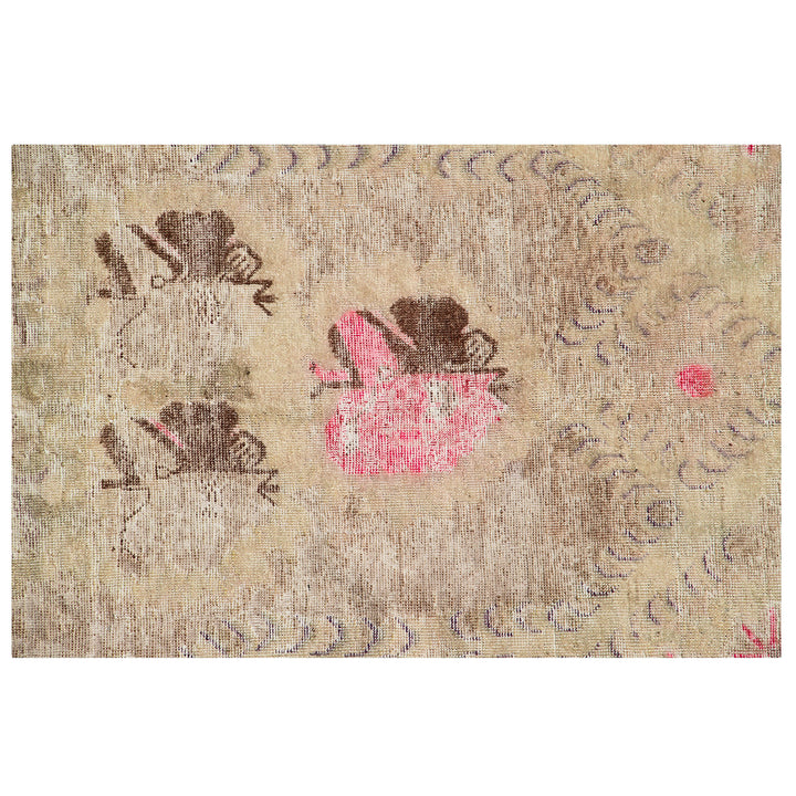 Pink Vintage Wool Cotton Blend Rug - 4' x 6'4"