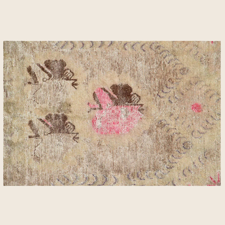 Pink Vintage Wool Cotton Blend Rug - 4' x 6'4"
