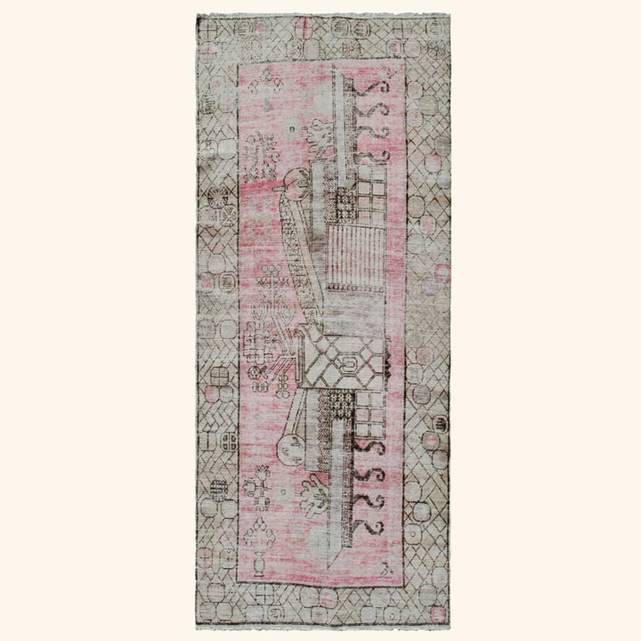 Pink Vintage Wool Cotton Blend Rug - 3'5" x 7'3"