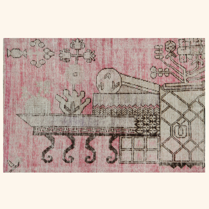 Pink Vintage Wool Cotton Blend Rug - 3'5" x 7'3"