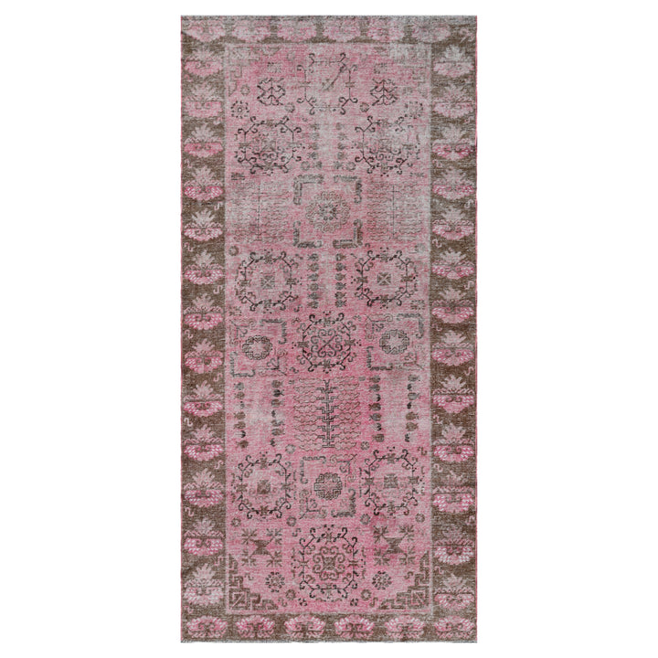 Pink Vintage Wool Cotton Blend Rug - 3'10" x 7'10"