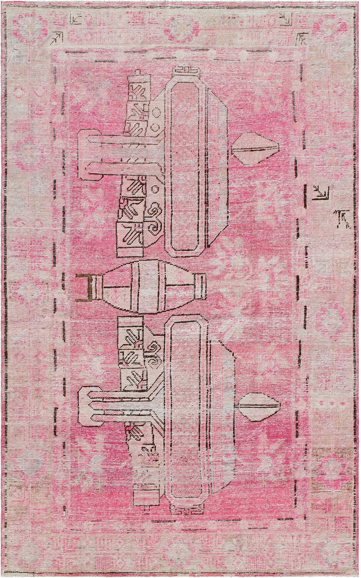 Pink Vintage Wool Cotton Blend Rug - 4'5" x 7'3"