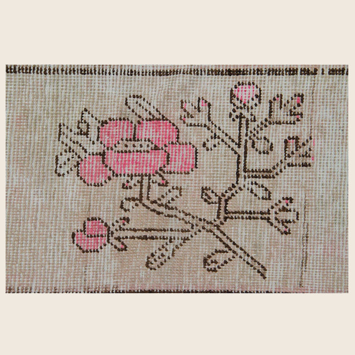 Grey & Pink Vintage Wool Cotton Blend Rug - 5'6" x 8'7"