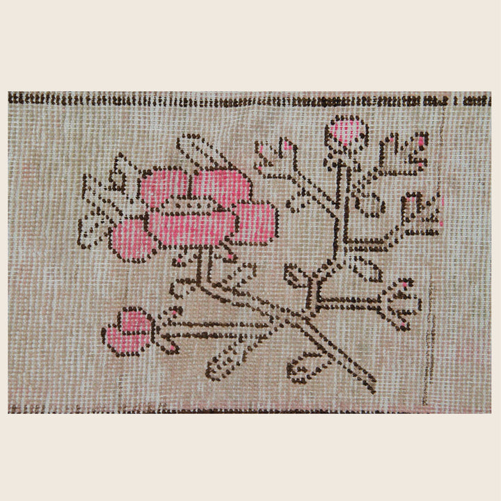 Grey & Pink Vintage Wool Cotton Blend Rug - 5'6" x 8'7"