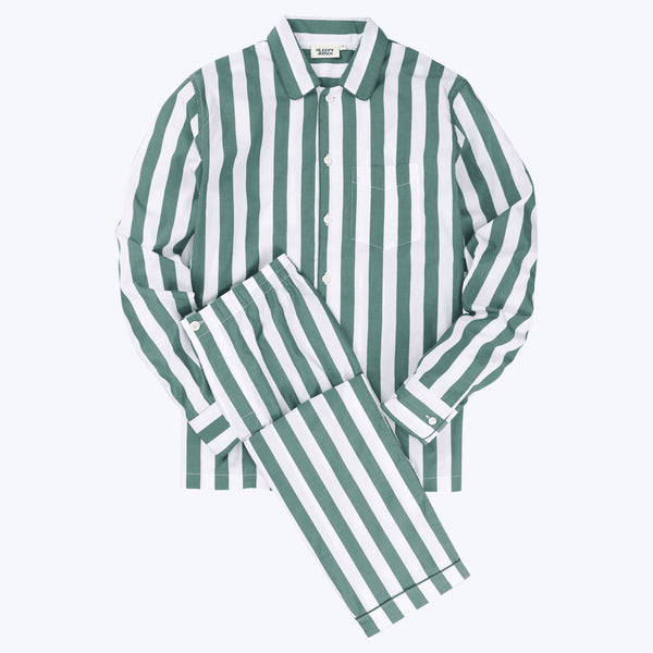 Men's Henry Pajama Set in Green & White Tent Stripe M