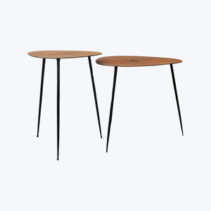 Round wooden table with metal legs in minimalist industrial style - hover