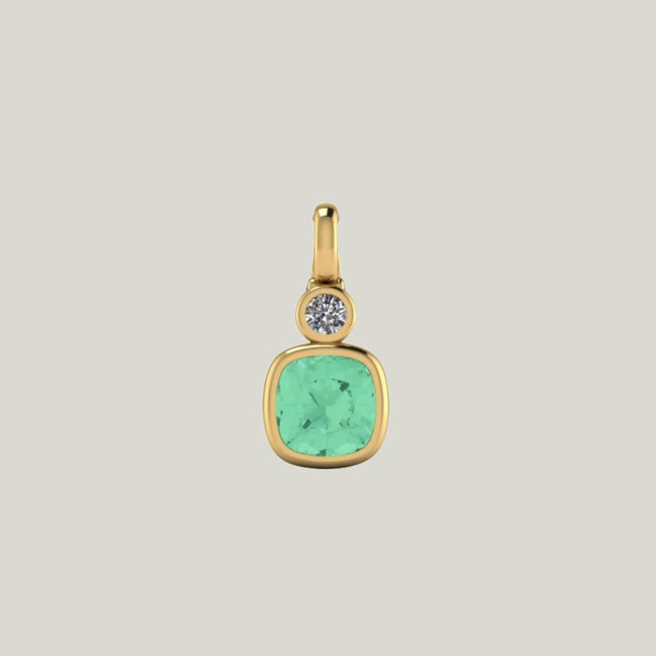 Bezel Saucer Charm with Diamond on Top - Lagoon Tourmaline