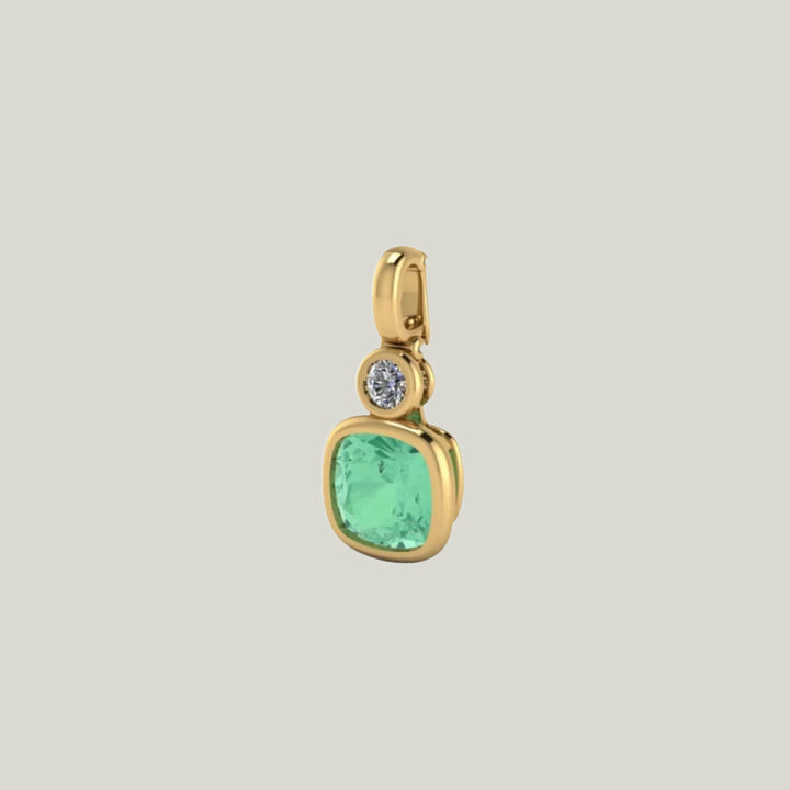 Bezel Saucer Charm with Diamond on Top - Lagoon Tourmaline