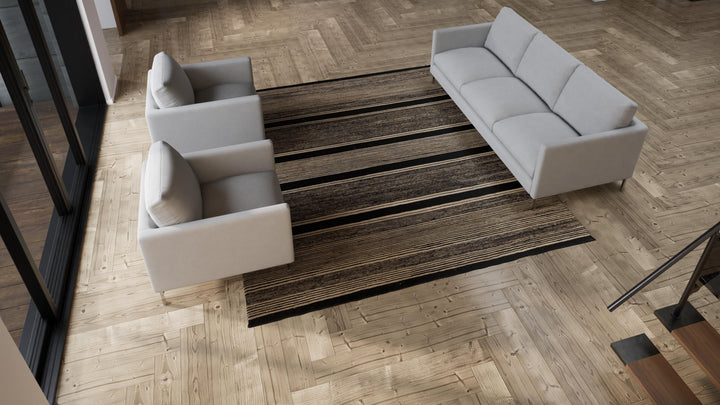 Natural & Black Modern Wool Kilim - 8'11" x 9'10"