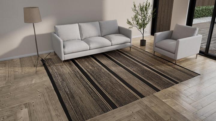 Natural & Black Modern Wool Kilim - 8'11" x 9'10"