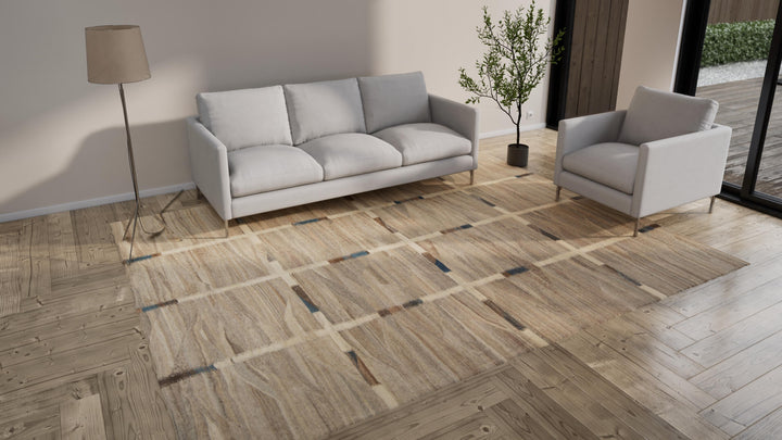 Natural Patterned Modern Wool Kilim - 9' x 11'6"