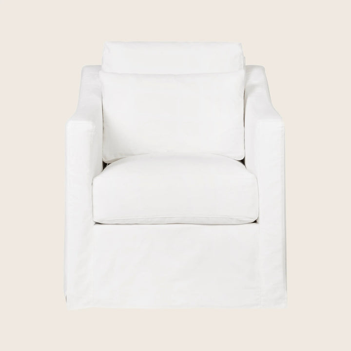 Modern white armchair with deep cushions and broad armrests design