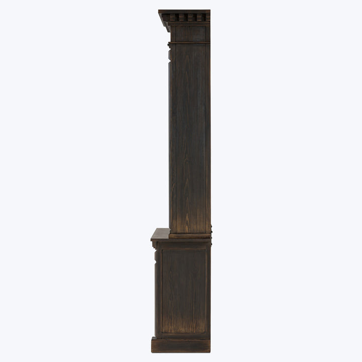 Traditional wooden column with square base and elegant capital design.