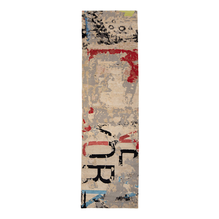 Modern Hand Knotted Wool & Silk Rug - 2'9" x 10'