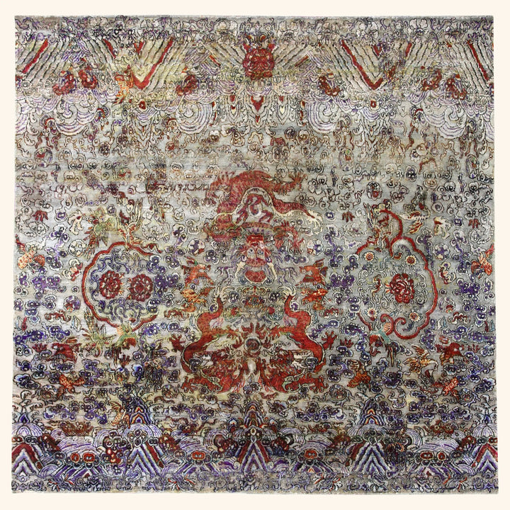 Multicolored Dragon Alchemy Silk Rug - 8'4" x 8'1"