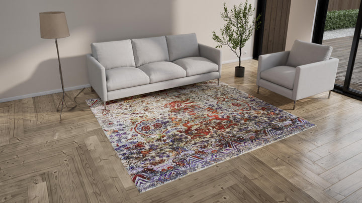 Multicolored Dragon Alchemy Silk Rug - 8'4" x 8'1"