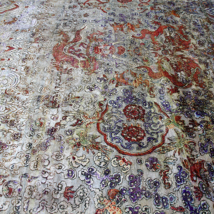 Multicolored Dragon Alchemy Silk Rug - 8'4" x 8'1"