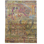 Vintage ornate rug with intricate design, rich colors and motifs.